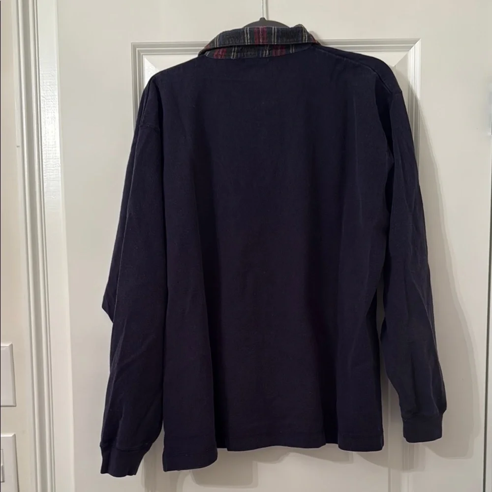 J Crew Vintage Navy Long Sleeve Rugby Shirt with Plaid Collar - Picture 5 of 5
